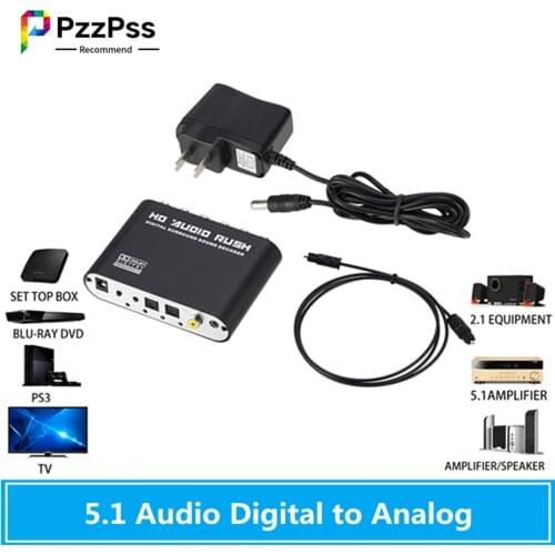 PzzPss DAC Digital to Analog 5.1 Channel Stereo Audio Converter Optical SPDIF Coaxial AUX 3.5mm to 6 RCA Audio Converter DAC