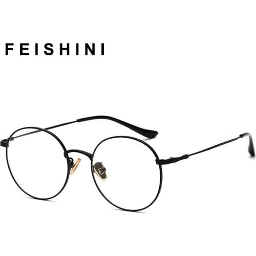 Feishini Gold RoundComputer Glasses Women Rays Radiation Eyeglasses Frames Metal Unisex Anti Blue Light Glasses Men Optical