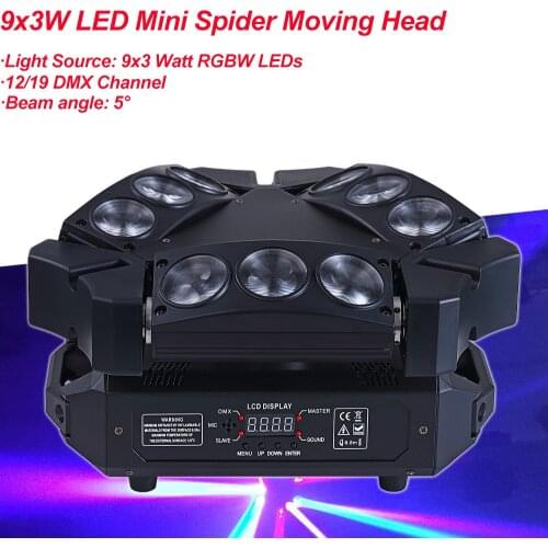 Hot Sale! 1Pcs Moving Head Light Mini LED Spider 9X3W RGB Full Color Beam Lights With 12/43 DMX Channel Fast Shipping