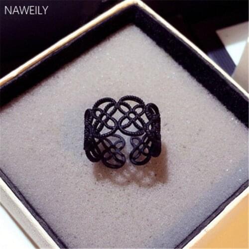 NAWEILY Beautiful Hollow Flower Rings For Women Girl Fashion Black Open Ring Female Fine Gift Jewelry NWLR165