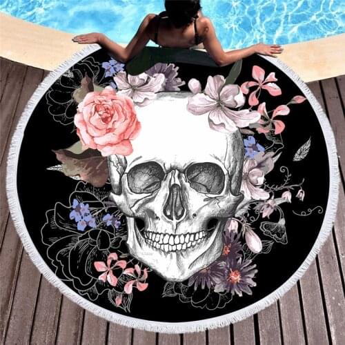 2021 European and American Vacation Round Beach Towel Skull Head Oversized Round Printed Beach Towel Fringed Lace Shawl
