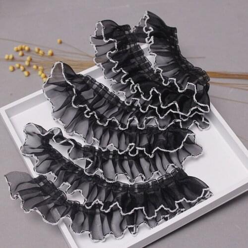 30M/Lot 4CM White Black Pleated Single Layer Lace Trim DIY Ruffle Organza Ribbon Collar Wedding Dress Decor Designer Accessory