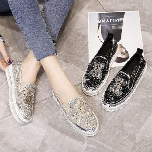 Moccasin Shoes Casual Female Sneakers Crystal Round Toe Loafers With Fur Clogs Platform Autumn Slip-on Dress Flats Women Modis
