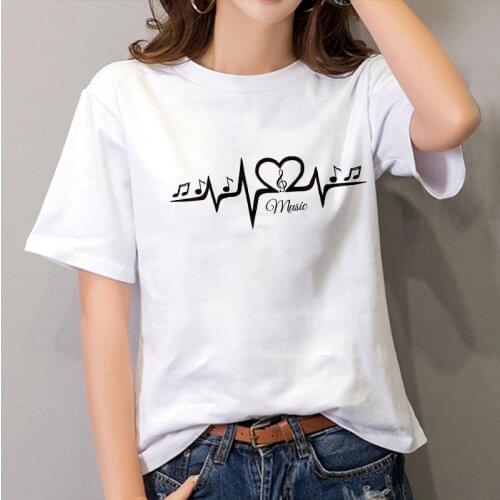 New Harajuku white Tshirt Creative Musical Notes Printing T-shirts Casual Tops Summer Short Sleeve Female T shirt Women Clothing