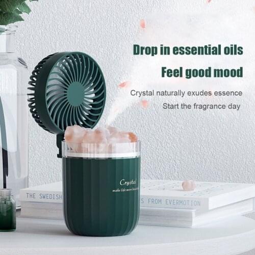 Portable USB Air Humidifier Crystal Salt Stone Aromatherapy Lamp Aroma Diffuser Adjustable Wind Speed Fan for Home Office Travel