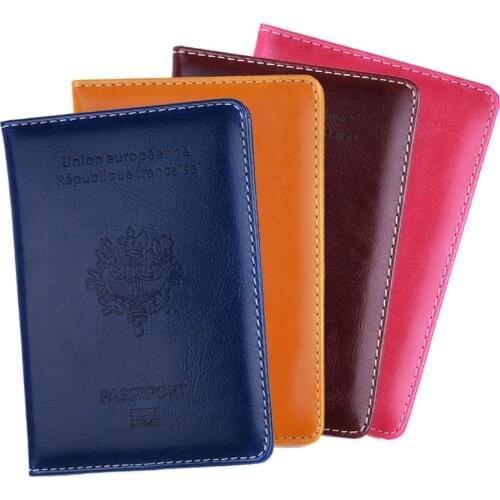 Simple Travel Accessories Passport Holder France Cover PU Leather Business Card Passport Wallet Document Case Women Men Bag