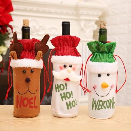 Drawstring Christmas Wine Bottle Cover Bags Gift Bags for Xmas Gift Dinner Party Kitchen Table Christmas Decorations for Home