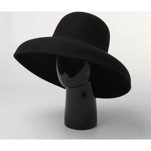 Luxury Fedora Hat Winter Warm Wool Vintage Hepburn Black Top Hat Catwalk Model Custom Leisure Lady Women Outdoor Fascinator Hat