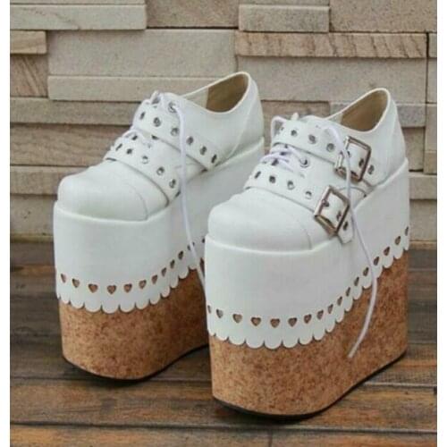 Punk Girls Super High 19cm Heel Lolita Platform Buckle Strap Shoes Buckle Party Laces Rivet Punk Creepers Japanese Harajuku Plus