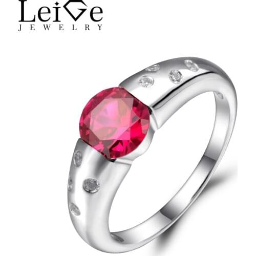 Leige Jewelry Rings Women Ruby Wedding Engagement Ring Round Cut Sterling Silver 925 Fine Jewelry Valentine Gifts for Lovers