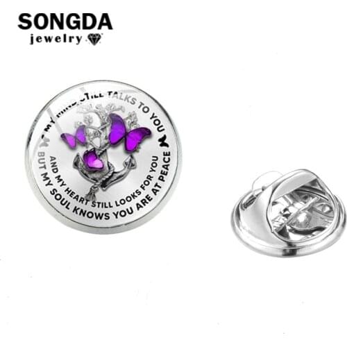 SONGDA Butterflies Womens Brooches on Clothes My Mind Still Talks To You Glass Badges for Backpack Decorative Pin Gifts Jewelry