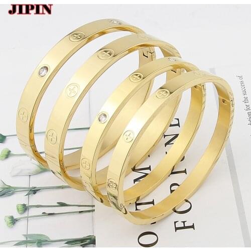 New Fashion Zircon And Cross Nut Nail Bracelets & Bangles For Women Trendy Jewelry Stainless Steel Screw Jewelry Pulseiras