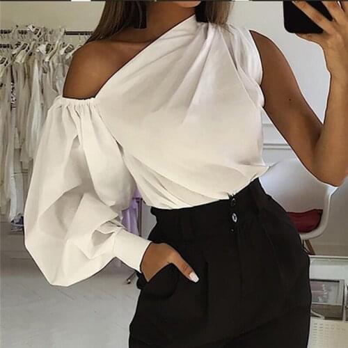 2021 Women Fashion Long Sleeve Shirts Solid Cold Shoulder Blouses Casual Loose Tops Ladies Elegant Work Blusas