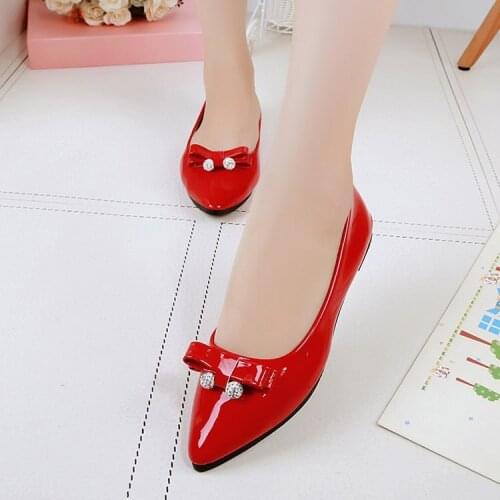 High Heels Women Thick with White Shoes Female with 5 Cm Bowknot Pointed Joker Work Shoes Big Yards Fad New