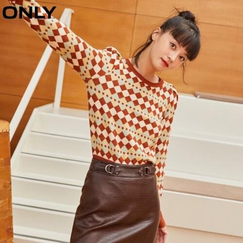 ONLY spring new geometric shoulder fold round neck wool sweater women | 120424020