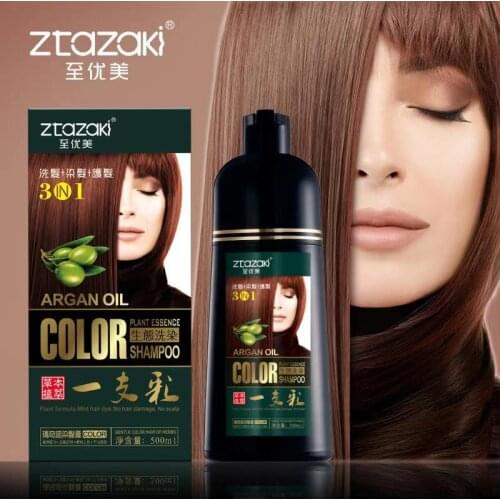 Ztazaki 500ml Long Lasting Natural Herbish Hair Color Shampoo Permanent Dark Brown for Women Gray Hair Coloring Shampoo