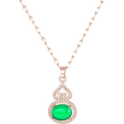 2020 Fashion Cute Gourd Zircon Pendants Necklaces For Women bbf Rose Gold Kpop Jewelry Stainless Steel Chains Necklace Wholesale