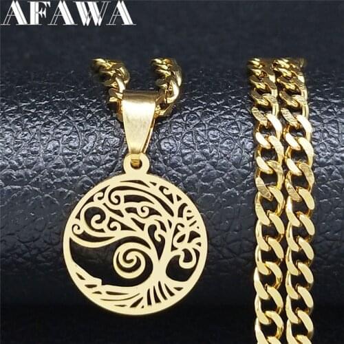 2021 Tree of Life Stainless Steel Statement Necklace Women Gold Color Small Necklace Jewelry joyeria acero inoxidable NXS01
