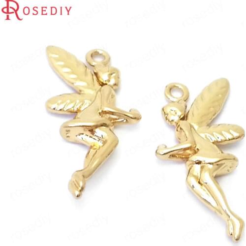 39117)10PCS 20x10MM 24K Gold Color Brass Little Angel Charms Pendants Jewelry Making Supplies Diy Findings Accessories