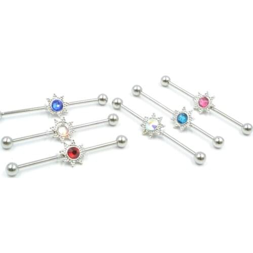 50pcs 14g Surgical Steel Ear Industrial Bar Gems Ear Scaffold Barbells Cartilage Helix Bar Body Jewelry Ear Piercing Earring NEW