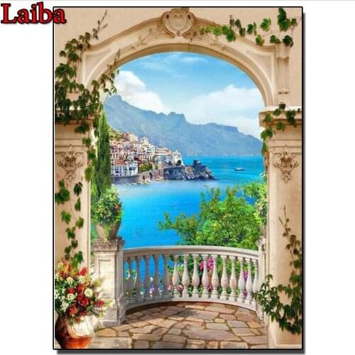 Diamond painting door diamond embroidery arch full square/round drill puzzles gifts for the cross stitch Sea view wall painting