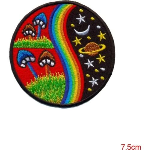 Mushroom rainbow hippie cosmic boho retro love peace applique iron-on patch space moon and star