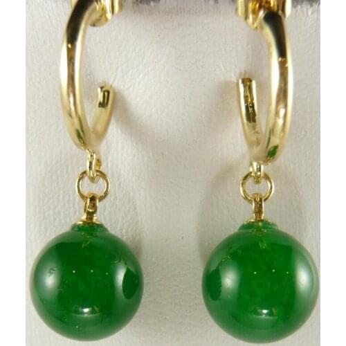 Free Shipping wholesale Charming 12mm green Natural jade bead FINE earrings