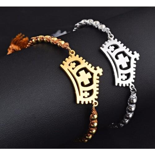 Bohemia Stainless Steel Crown Cross tassels bangle knitted tassel beaded adjustable stretch bracelet wholesale&dropship Jewelry