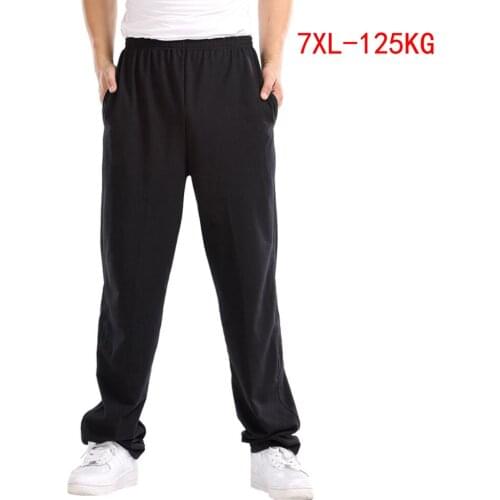 Men Simple Cheap Cotton Sports Pants Big Size Man Spring Black Elasticity Pants Casual Mens Home Pants 7XL Straight Trouser