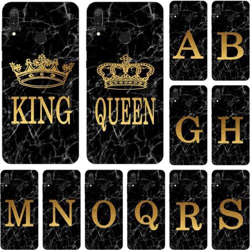 Phone case for Huawei Y9 Y7 Y6 Y5 Prime Pro Y9Prime 2019 Marble Golden alphabet background Soft TPU Print Cover Fundas