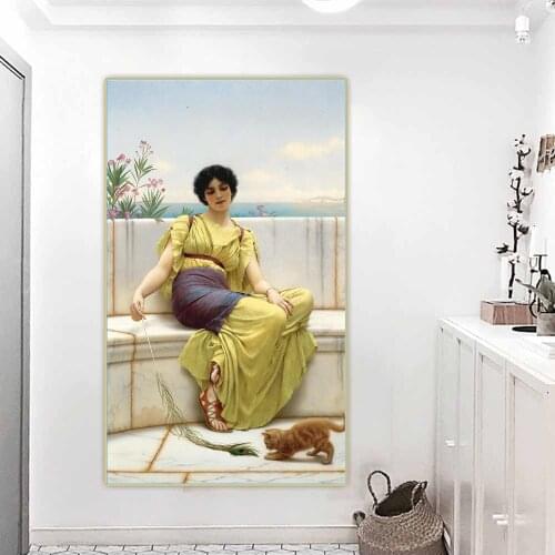 Citon John William Godward《Idleness》Canvas Art Oil Painting Artwork Poster Picture Wall Decor Home Living room Decoration