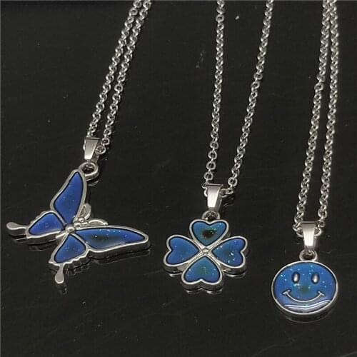 Discoloration Color Butterfly Smiley Pendant Necklace Female Shiny Clavicle Chain Fashion Women Choker Jewelry Party Gift
