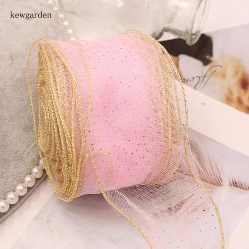 Kewgarden Hard Edge Gold Point Gauze Ribbon DIY Boknot Accessories 8CM 80mm Handmade Tape Voile Packing Webbing 8 Meters