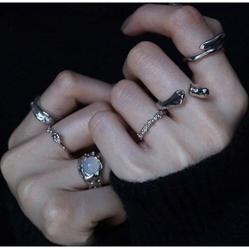 S925 Sterling Silver Irregular Rings for Women Double-deck Opening Resizable Hip Hop Minimalist Handmade Jewelry Accessories