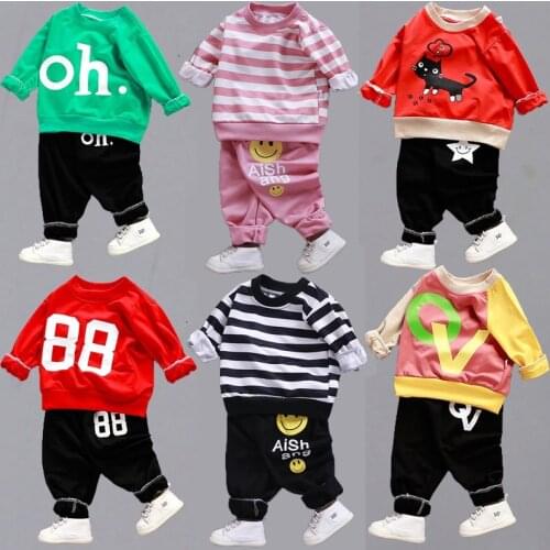 2021 Childrens Sweater Suit Cartoon Clothes Coat+Trousers 2pcs Set Baby Boys clothes Girls Autumn Casual Sport Outwear