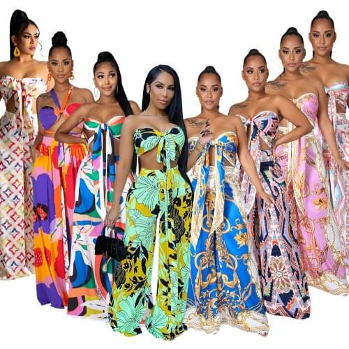 Echoine Summer New Style Printed Commuter Sleeveless Tube Top Sexy Suit Stylish Street-wear Two-piece Lace Set Drop Shipping