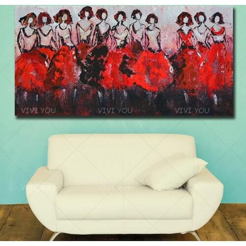 Canvas Art Paint 100%Handmade Red Dress Girls Oil Painting Home Decor Wall Art Pictures For Living Room Canvas Painting Unframed