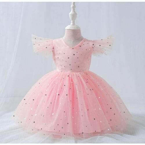 Summer Sequined Stars Lace Dress Princess Child Girl Wedding Children Dress Up Clothes First Birthday Baby Girl Dress 24 months