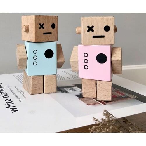 Cute Cartoon Twistable Robot Wooden Toy Nordic Solid Wood Decorative Ornaments Building Blocks Kids Transformable Building Block
