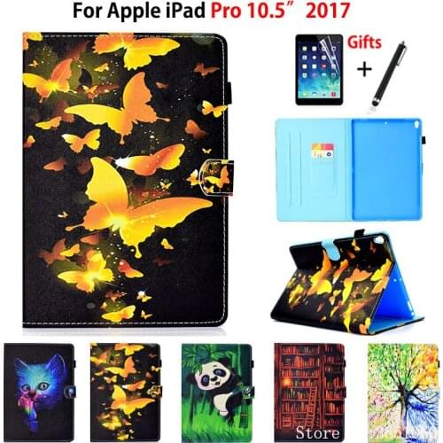 Fashion Painted Case For Apple iPad Pro 10.5'' 2017 Cover A1701 Funda Tablet Silicone PU Leather Stand Skin Shell +Stylus+film