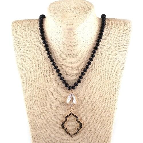 MOODPC Fashion Bohemian Tribal Jewelry Glass Crystal long Knotted Drop Crystal Link Lip Necklace