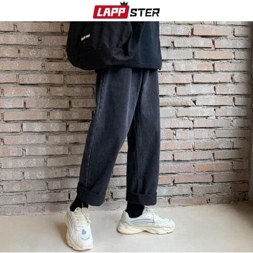 LAPPSTER Men Streetwear Black Jeans Pants 2020 Mens Fashions Hip Hop Denim Jeans Harem Pants Korean Fashions Harajuku Trousers