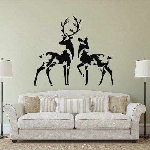 Two Horned Deer in Forest Wall Sticker Decal Design Animals Sticker Home Kids Bed Room Decoration Removable A002585