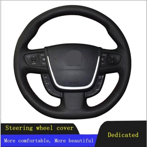 DIY Car Steering Wheel Cover Black Hand-stitched Genuine Leather For Peugeot 508 SW 2011 2012 2013 2014 2015 2016 2017-2018