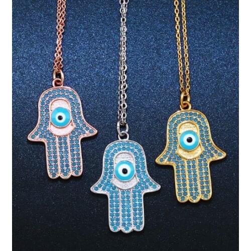 Hand palm eye multicolor crystal micro pave cz zircon cubic zirconia necklace silicone Clavicle Snake Chain Choker Pendant fg24