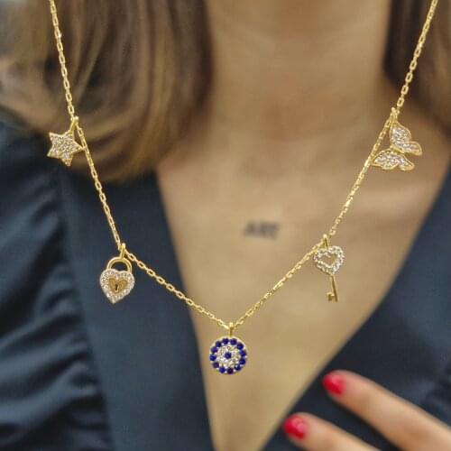 Handmade Fortune Necklace 5-Piece Zircon Stone For Women Girls Valentines Day Fashion Jewelry Elegant