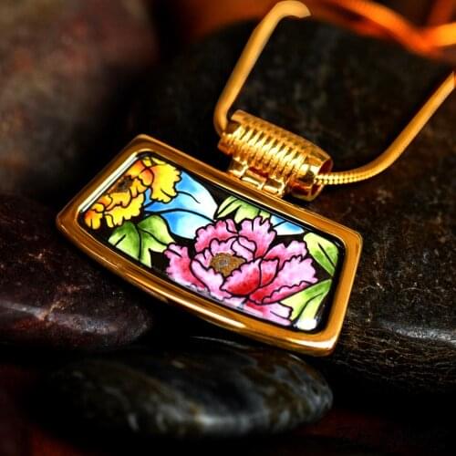 2020 new style fashion women pendnt female jewelry fan Enamel color Necklace with Hand drawn peony Pendant for women