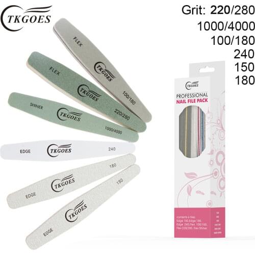 TKGOES 6pcs/box Nail Files Sample Pack 220/280 1000/4000 100/180 150 180 240 Grit Nail Buffer File Manicure Pedicure Tools