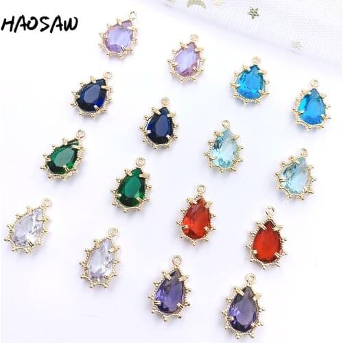 HAOSAW 5*10MM 6Pcs/Lot Crystal Charms/Waterdrop Shape/Multi Colors/Hand Made DIY Charms/Earring Findings/Glass Accessories