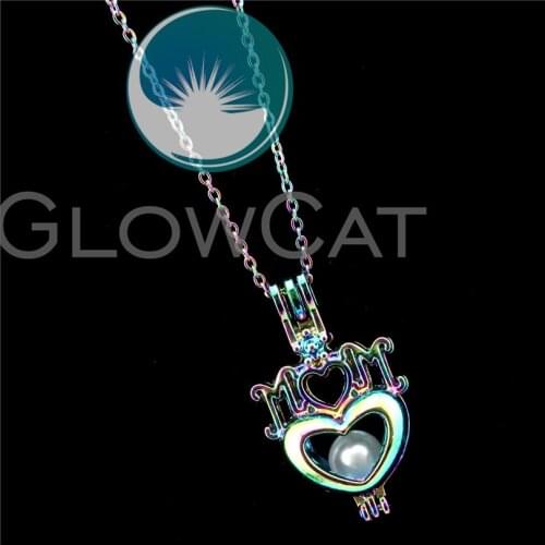 R-C562 Colorful Mom Heart Beads Cage Pendant Perfume Diffuser Aromatherapy Stone Pearl Cage Locket Necklace